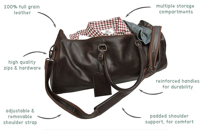 Leather weekend duffle bag