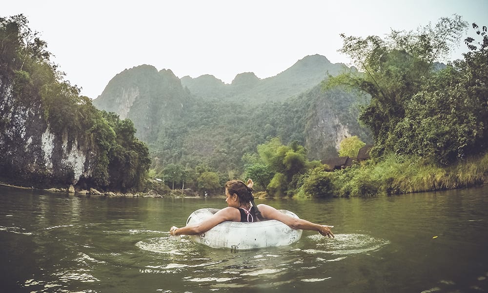 River floating in Laos