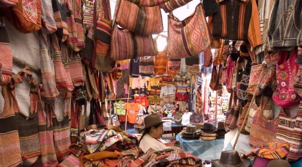 Peruvian stall selling handmade bags and hats